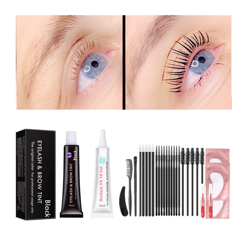 Libeauty Black Lash T-i-n-t Kit, Keratin Black Eyelash D-y-e and Eyebrow T-i n t, 6 Week Voluminous Brow T-int, T-inting Look For Lash Perm/Lift/Lamination Treatment Dark Eyelash T-int Kit Only - Image 1