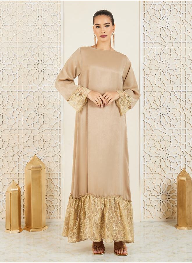 Styli - Lace Trim Solid Jalabiya - Image 1