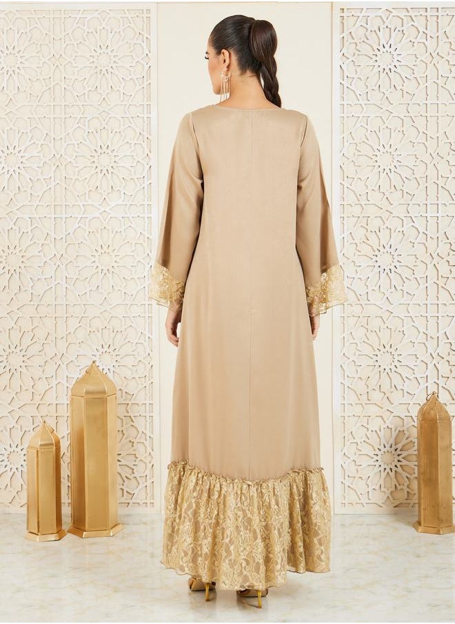 Styli - Lace Trim Solid Jalabiya - Image 1