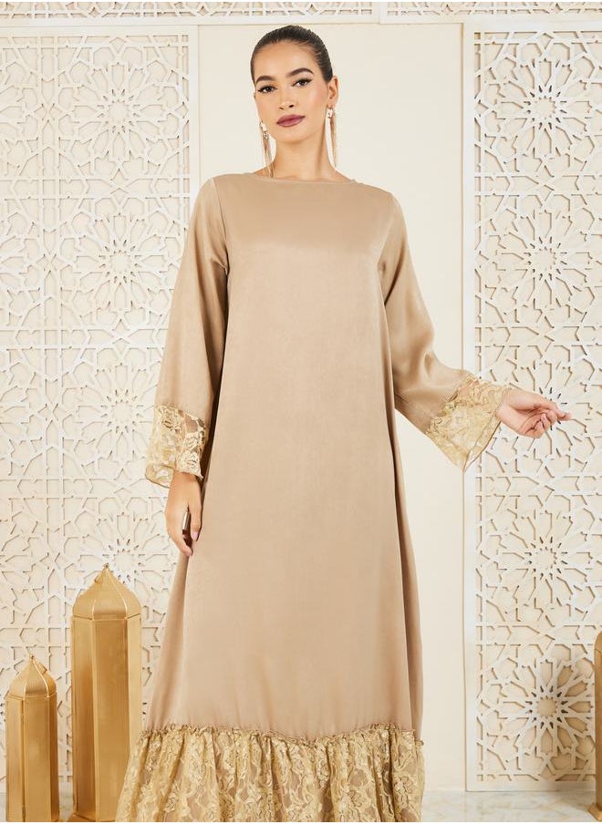 Styli - Lace Trim Solid Jalabiya - Image 1