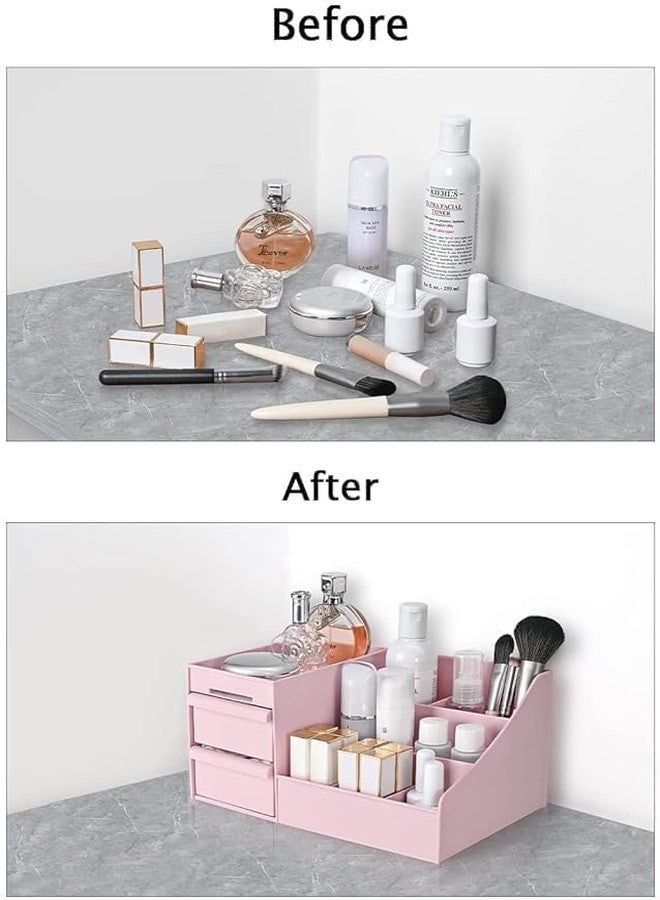 PAXCOO Portable Display Lipstick Holder Cosmetic Makeup Organizer, Plastic Makeup Organizer Box Makeup Storage Box with Drawer Makeup Holder for Bathroom, Bedroom, Dresser, Countertop, Color-pink - Image 5