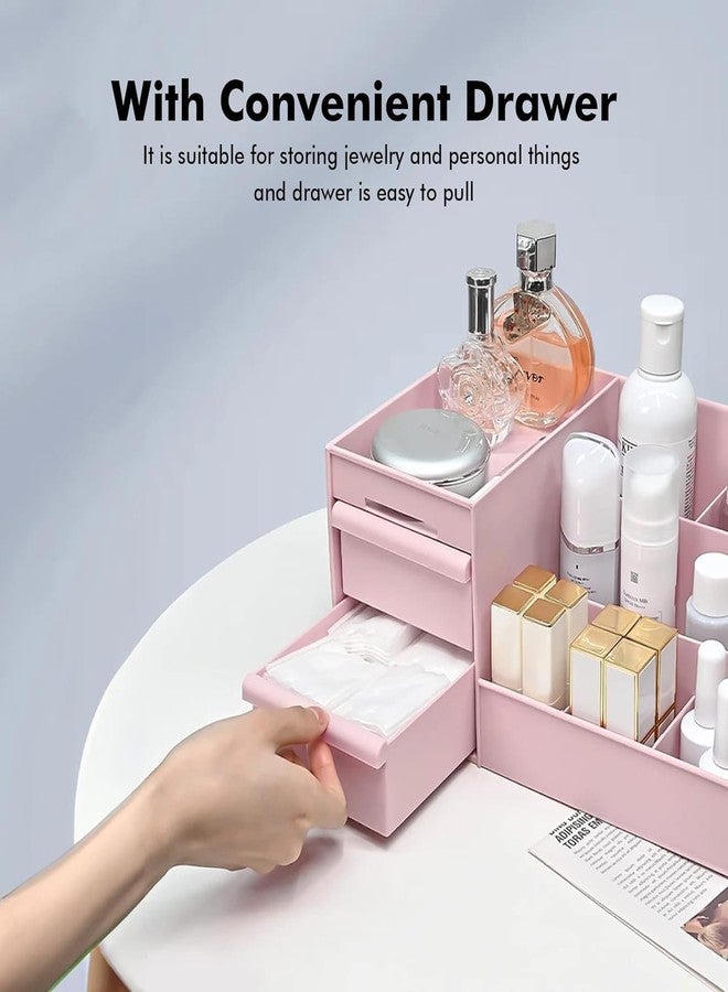 PAXCOO Portable Display Lipstick Holder Cosmetic Makeup Organizer, Plastic Makeup Organizer Box Makeup Storage Box with Drawer Makeup Holder for Bathroom, Bedroom, Dresser, Countertop, Color-pink - Image 3