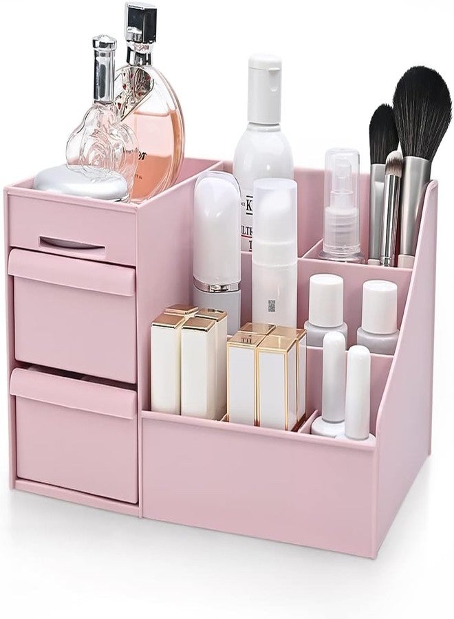 PAXCOO Portable Display Lipstick Holder Cosmetic Makeup Organizer, Plastic Makeup Organizer Box Makeup Storage Box with Drawer Makeup Holder for Bathroom, Bedroom, Dresser, Countertop, Color-pink - Image 2