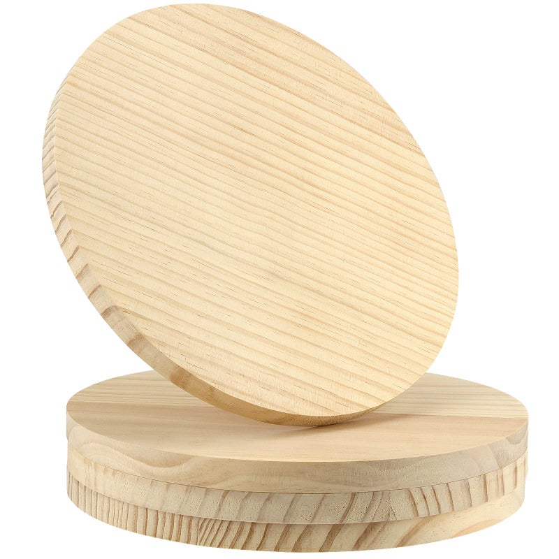 SINJEUN 4 Pack 12 Inches Round Wood Plaque 34 Inch Thick Blank Wooden Hanging Sign Unfinished Wood Boards with Hanging Hole for DIY Crafts