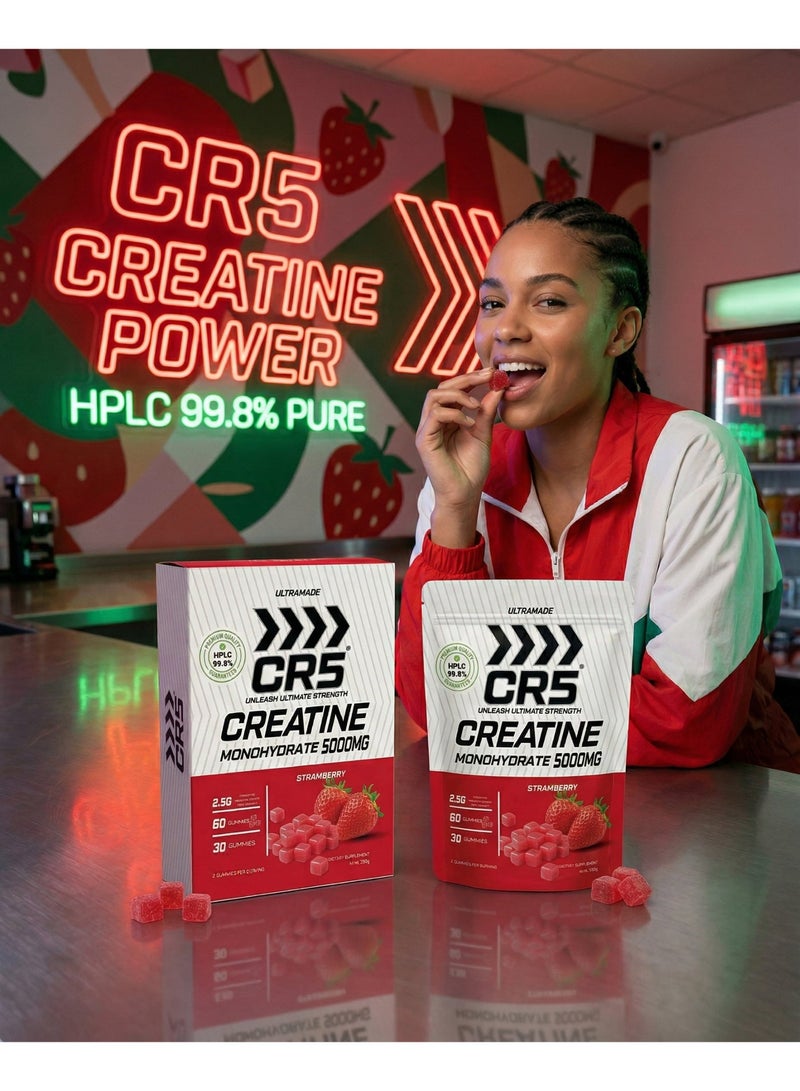 CR5 Creatine Monohydrate Gummies, 5000mg per Serving, 60 Gummies, 30 Servings, HPLC 99.8% Purity (Strawberry) - Image 3