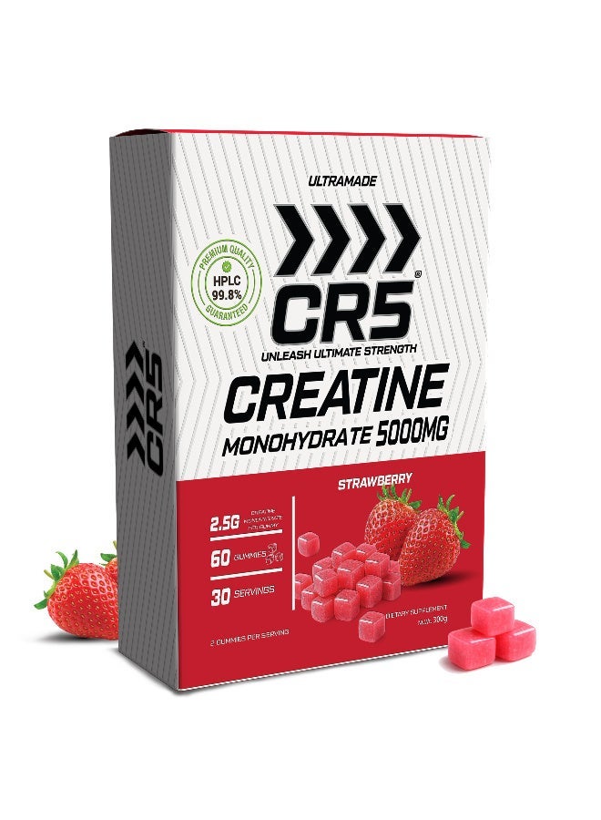 CR5 Creatine Monohydrate Gummies, 5000mg per Serving, 60 Gummies, 30 Servings, HPLC 99.8% Purity (Strawberry) - Image 1