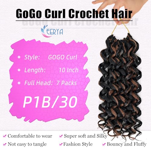 Eerya 7 Packs GoGo Curl Crochet Hair 10 Inch Short Curly Crochet Hair for Women Water Wave Beach Curl Deep Twist Crochet Braids Synthetic Braiding Hair Extensions (10 Inch, P30) - Image 3