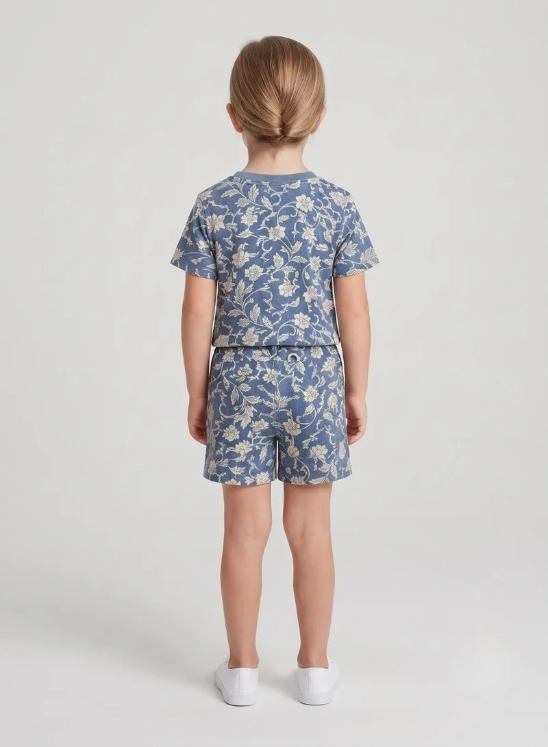 بيبي كلو Girls Blue Floral Print T-Shirt and Shorts Set