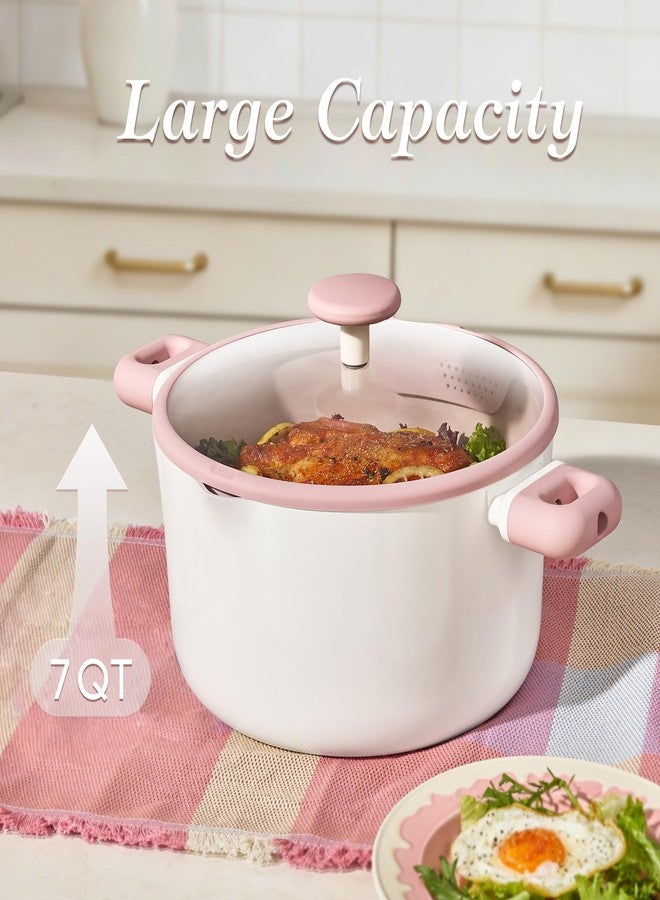 كاروت طقم أواني طهي كاروت من السيراميك غير اللاصق، 3 قطع، سعة 7 كوارت، وعاء شوربة غير لاصق مع غطاء، وعاء طهي سهل التنظيف للغاية غير لاصق مع ملعقة سيليكون بالكامل، خالٍ من حمض البيرفلوروكتانويك، لون وردي - Image 5