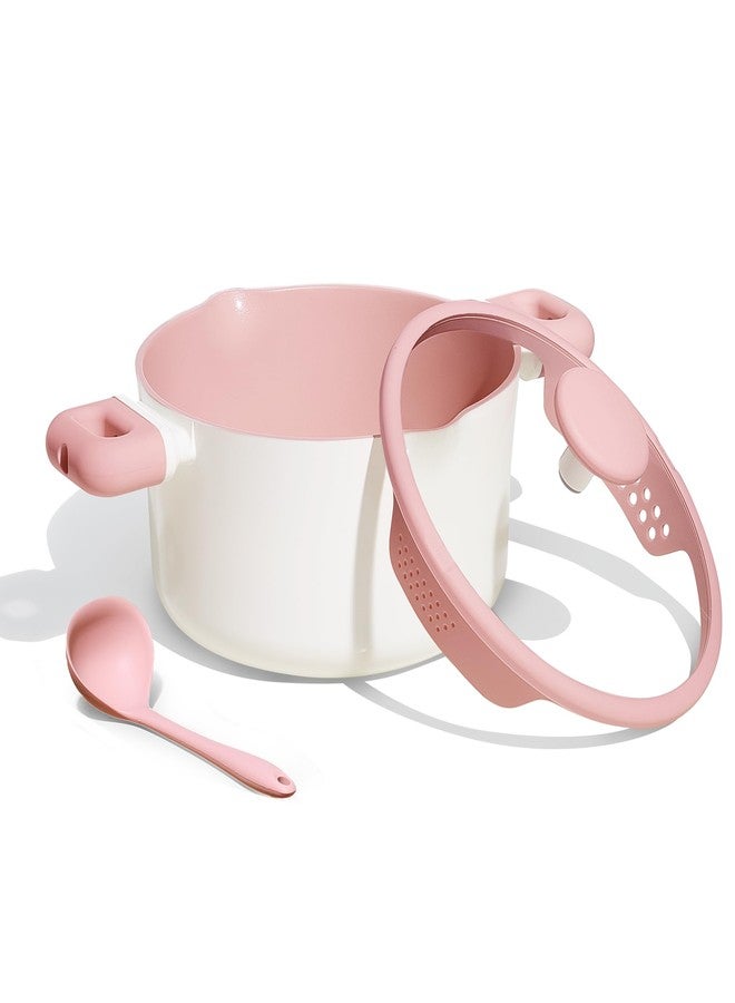 كاروت طقم أواني طهي كاروت من السيراميك غير اللاصق، 3 قطع، سعة 7 كوارت، وعاء شوربة غير لاصق مع غطاء، وعاء طهي سهل التنظيف للغاية غير لاصق مع ملعقة سيليكون بالكامل، خالٍ من حمض البيرفلوروكتانويك، لون وردي - Image 1