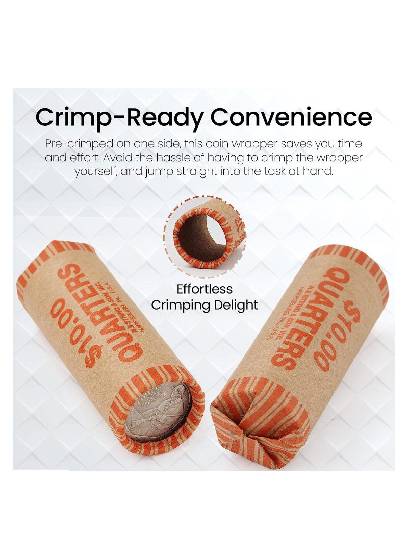 Y&D - Coin Wrappers Rolls, Rollers Durable Preformed Paper Tubes, Assorted Sizes Quarters, Nickels, Dimes and Penny, Quarters for Bank Office (100 Pcs) - Image 1