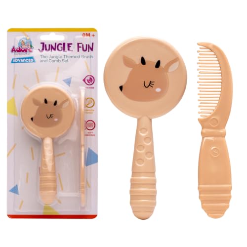 Adore Jungle Fun Brush and Comb Set | Newborn Scalp Grooming Product for Infant Toddler Kids & for New Born Children (Dear) - Image 1