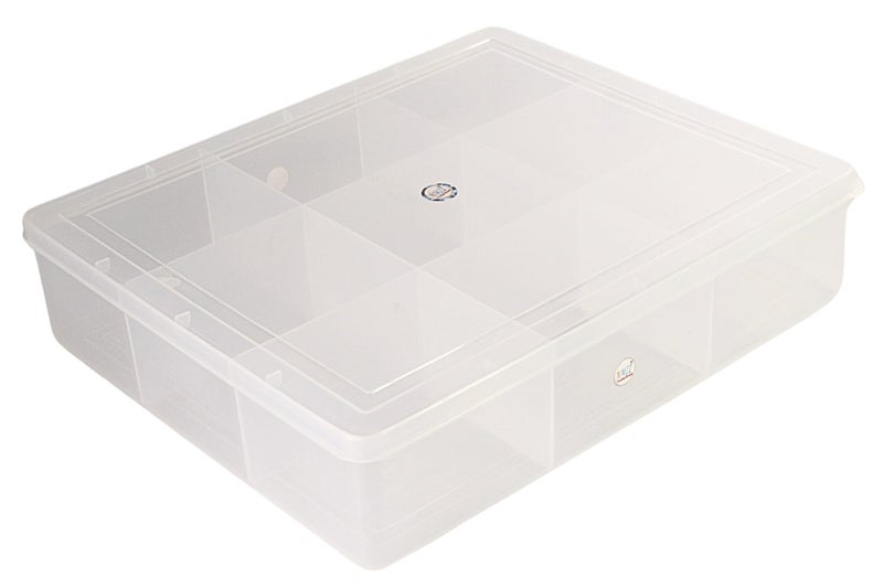 NMII Multipurpose Plastic Storage Box with Partitions | Transparent Organizer with Secure Lid | Ideal for Stationery, Craft Supplies, Tools, and Jewellery, Accessories | Lightweight-(9 Partitions) - Image 1
