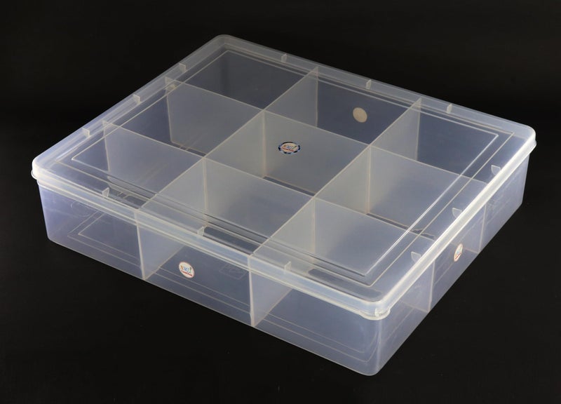 NMII Multipurpose Plastic Storage Box with Partitions | Transparent Organizer with Secure Lid | Ideal for Stationery, Craft Supplies, Tools, and Jewellery, Accessories | Lightweight-(9 Partitions) - Image 3