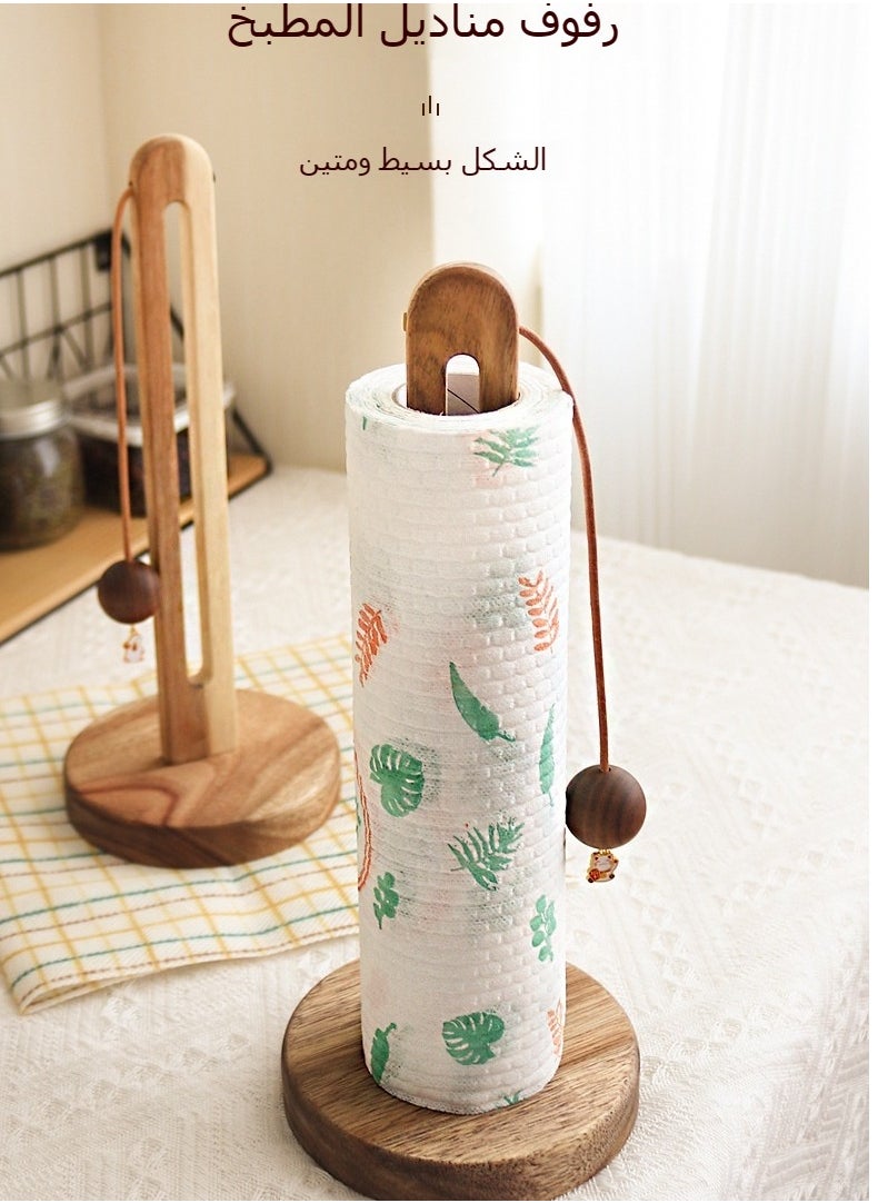 Generic - Solid Wood Kitchen Paper Towel Holder, No-Drill Wooden Roll Paper Holder, Cling Film Organizer, Free-Standing Cloth Storage Rack - Image 1