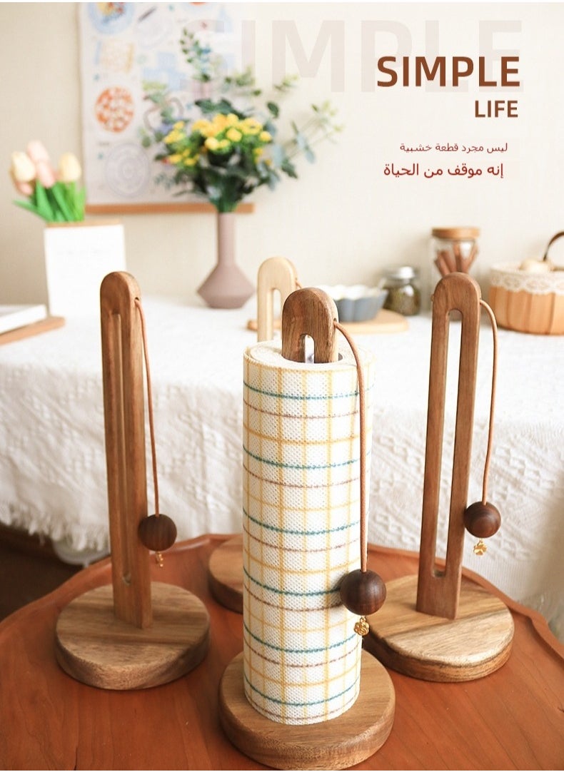 Generic - Solid Wood Kitchen Paper Towel Holder, No-Drill Wooden Roll Paper Holder, Cling Film Organizer, Free-Standing Cloth Storage Rack - Image 1