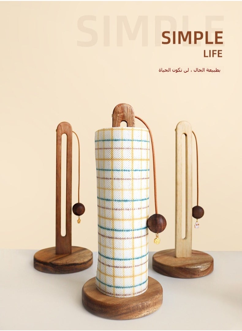 Generic - Solid Wood Kitchen Paper Towel Holder, No-Drill Wooden Roll Paper Holder, Cling Film Organizer, Free-Standing Cloth Storage Rack - Image 1