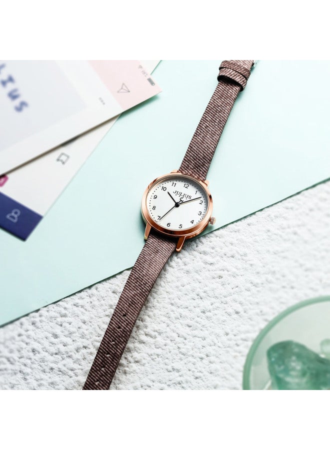 Julius Women's Minimalist Vintage Small Round Waterproof Quartz Watch Ja-1496c Light Gray Brown - Image 1