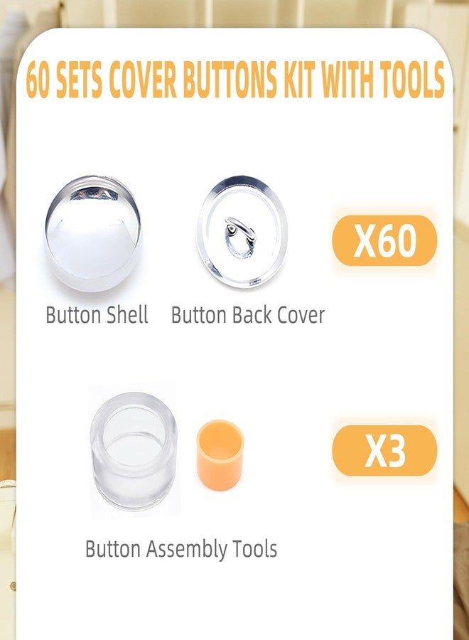 Flylin 60Pcs Craft Cover Button Kit with Tools, Blank Button Making Supplies Round Badge Button Parts Metal Button Pin Badge Kit, Self Cover Buttons with with 2 Tools for DIY Cloth Home Decor Sewing (0.87") - Image 2