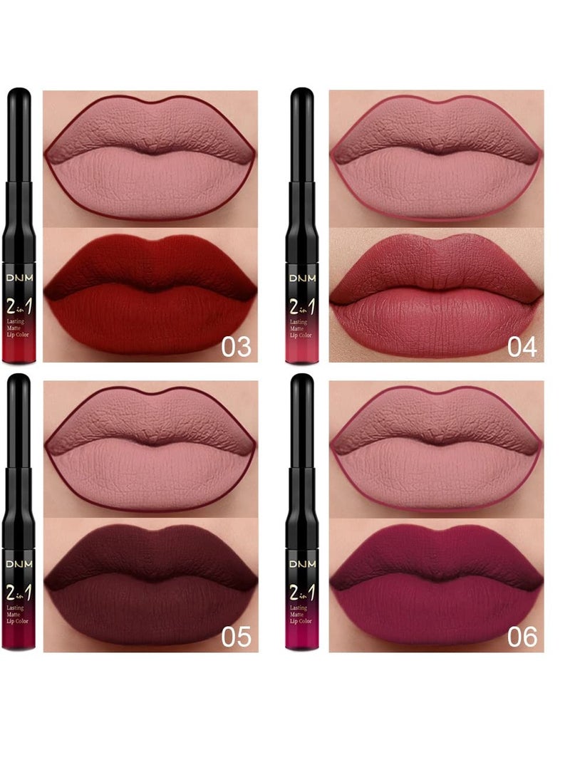 Excefore 6 Pack  Matte Mist Lip Glaze, Dark Red Matte Lip Liner Pencil and Liquid Lipstick, Waterproof Lip Liner and with Lipstick, 24 Horas Long Lasting, Suitable for Women - Image 2