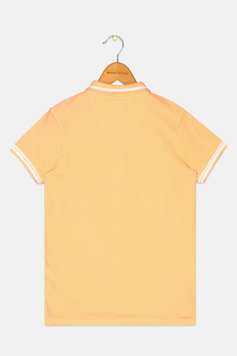 Hamleys Kids Boy Short Sleeve Embroidered Polo Shirt, Light Orange - Image 3