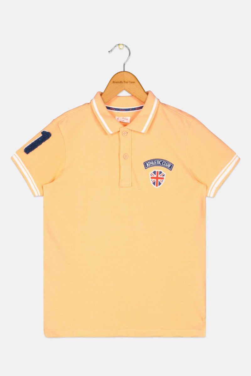 Hamleys Kids Boy Short Sleeve Embroidered Polo Shirt, Light Orange - Image 2
