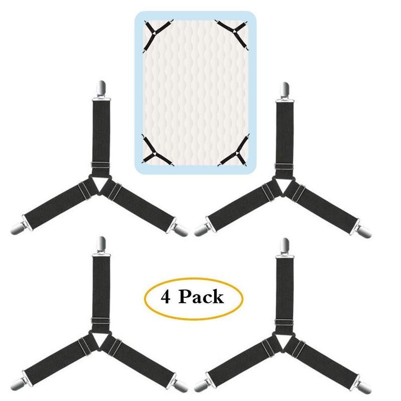 DIKPUL GROUP Bed Sheet Holder Corner Straps, Adjustable Triangle Elastic Fasteners Suspenders Gripper Holder Clip, Bed Sheets Clips to Hold Sheets in Place, Straps Clip Gripper Holder (4PCS) - Image 1