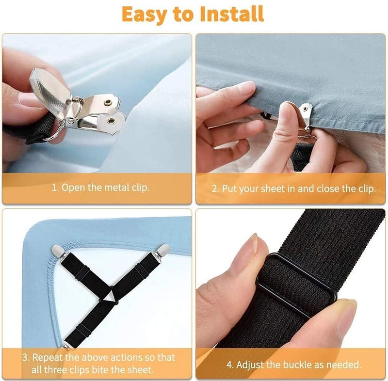 DIKPUL GROUP Bed Sheet Holder Corner Straps, Adjustable Triangle Elastic Fasteners Suspenders Gripper Holder Clip, Bed Sheets Clips to Hold Sheets in Place, Straps Clip Gripper Holder (4PCS) - Image 4