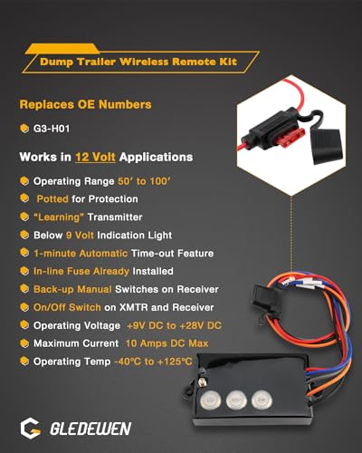 Gledewen Wireless Dump Trailer Remote 12 Volt Hydraulic Lift Winch Tilt Dump Trailer WireFree Remote Control Kit Hydraulic Cordless Remote Controller 50100ft Operating Range G3H01 2Remotes - Image 3