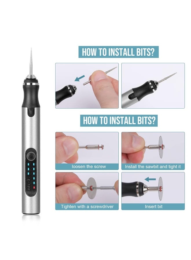 Electric Engraving Pen with , USB Rechargeable Cordless Engraving Machine, Portable Mini Engraver Tools, DIY Rotary Etching Pen for Jewelry Wood Glass Stone Carving (Silver) - Image 4