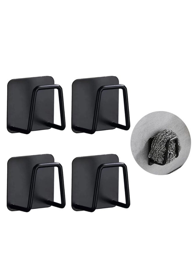 Stainless Steel Adhesive Sponge Holder, Wall Mount Sink Drain Drying Rack Kitchen Storage Organizer Hooks,4 pcs - Image 1