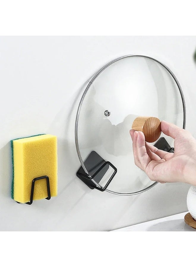 Stainless Steel Adhesive Sponge Holder, Wall Mount Sink Drain Drying Rack Kitchen Storage Organizer Hooks,4 pcs - Image 3