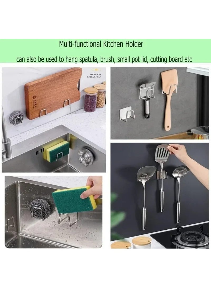 Stainless Steel Adhesive Sponge Holder, Wall Mount Sink Drain Drying Rack Kitchen Storage Organizer Hooks,4 pcs - Image 4
