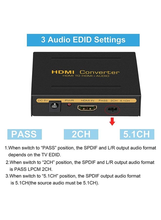 BURAQ - HDMI to HDMI + Audio (SPDIF + R/L) Converter (EU Plug)(Black) - Image 1