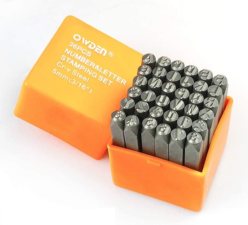 OWDEN Professional 36Pcs. Steel Metal Stamps Set,(3/16”) 5mm,Steel Number and Letter Punch Set,Alloy Steel Made HRC 58-62 for Jewelry Craft Stamping. - Image 1