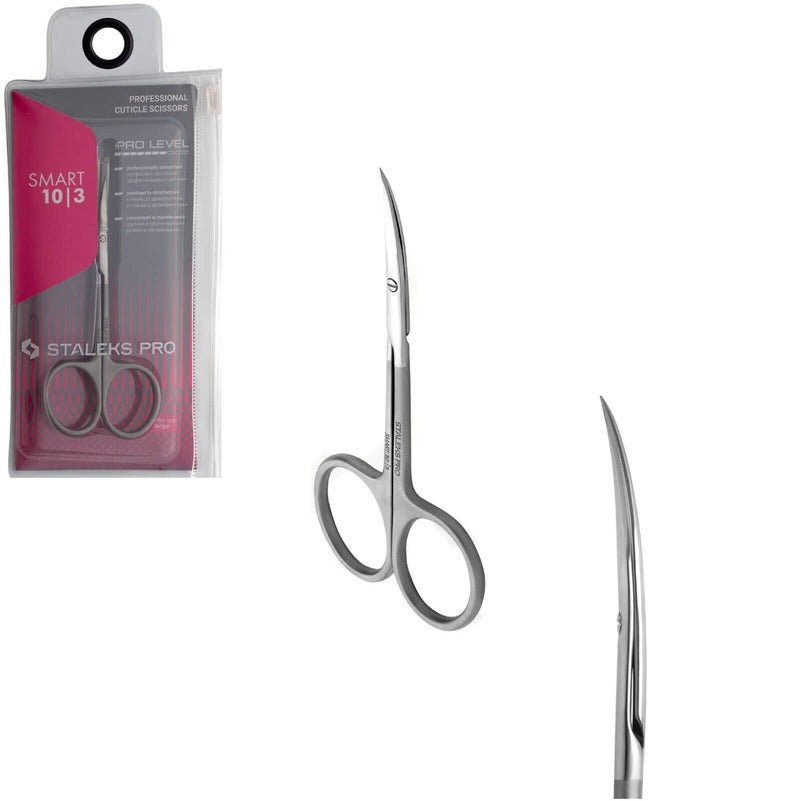 Staleks Pro Smart 10 Type 3 Cuticle Scissors â€“ Straight Elongated Handles â€“ Classic Curved Blades for Precise Cuticle Work
