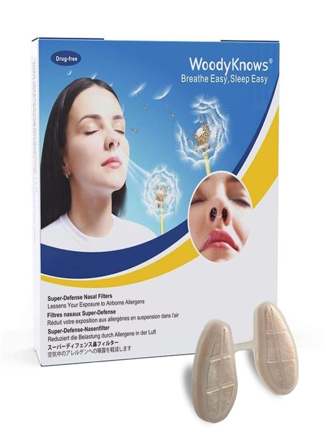 وودينوز فلاتر أنفية فائقة الحماية من WoodyKnows 3 مع 24 زوجًا من الفلاتر البديلة، تساعد في علاج الحساسية الموسمية والتلوث الصناعي (ضيقة، صغيرة، 3 فلاتر + 24 بديلًا) - Image 1