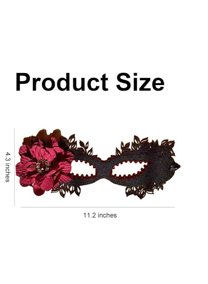 عام قناع دانتيل للنساء قناع تنكري مع أحجار الراين على شكل زهرة حمراء قناع دانتيل غامض لحفلات التنكر وحفلات الكرنفال وحفلات البندقية - Image 2