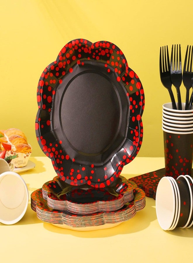 Boocikey 175PCS Halloween Paper Plates,Red and Black Party Decorations,Red Dot on Black Paper Plates and Napkins for Birthday Baby Shower Wedding Anniversary Halloween Party Decorations,Serves 25 - Image 4