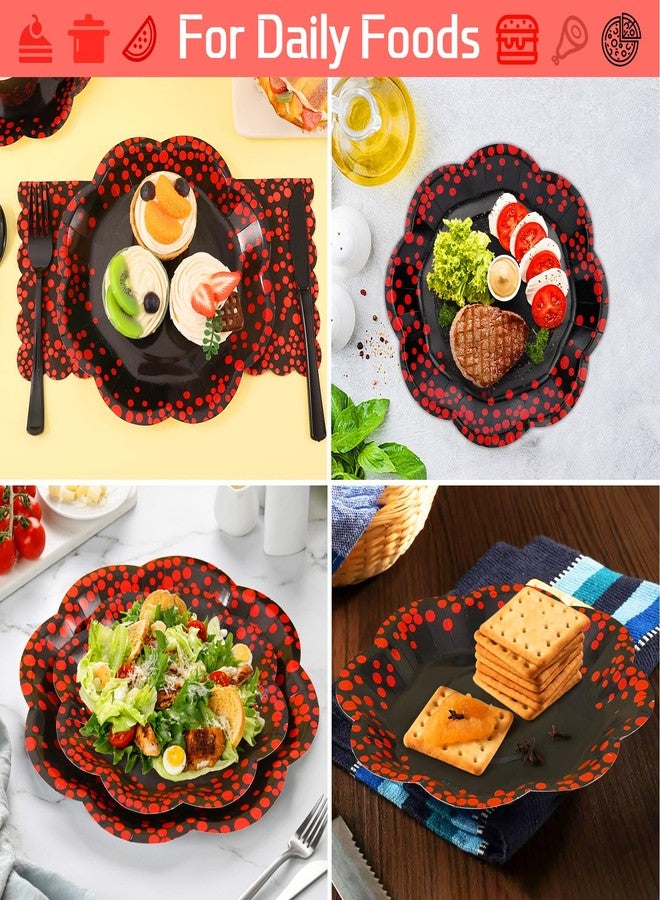 Boocikey 175PCS Halloween Paper Plates,Red and Black Party Decorations,Red Dot on Black Paper Plates and Napkins for Birthday Baby Shower Wedding Anniversary Halloween Party Decorations,Serves 25 - Image 5