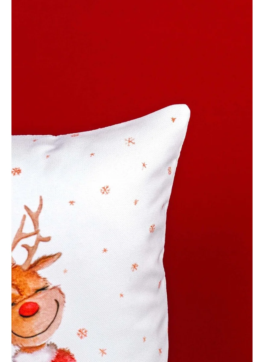 كانغو هوم Double Sided 35X50 Red Deer Christmas Themed Digital Printed Throw Pillow Cover -CGH1361-3550