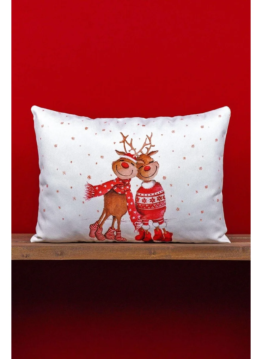 كانغو هوم Double Sided 35X50 Red Deer Christmas Themed Digital Printed Throw Pillow Cover -CGH1361-3550