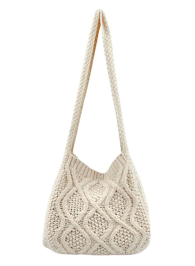 Verdusa Women's Crochet Shoulder HandBags Hobo Knitted Tote Bag Shopping Bags Beige one-size - Image 1