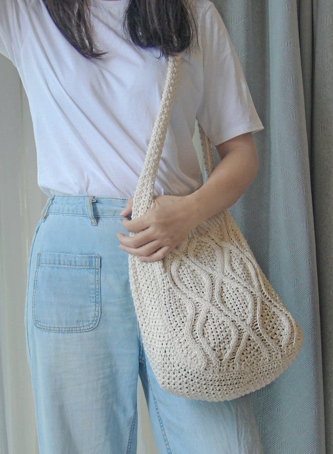 Verdusa Women's Crochet Shoulder HandBags Hobo Knitted Tote Bag Shopping Bags Beige one-size - Image 2