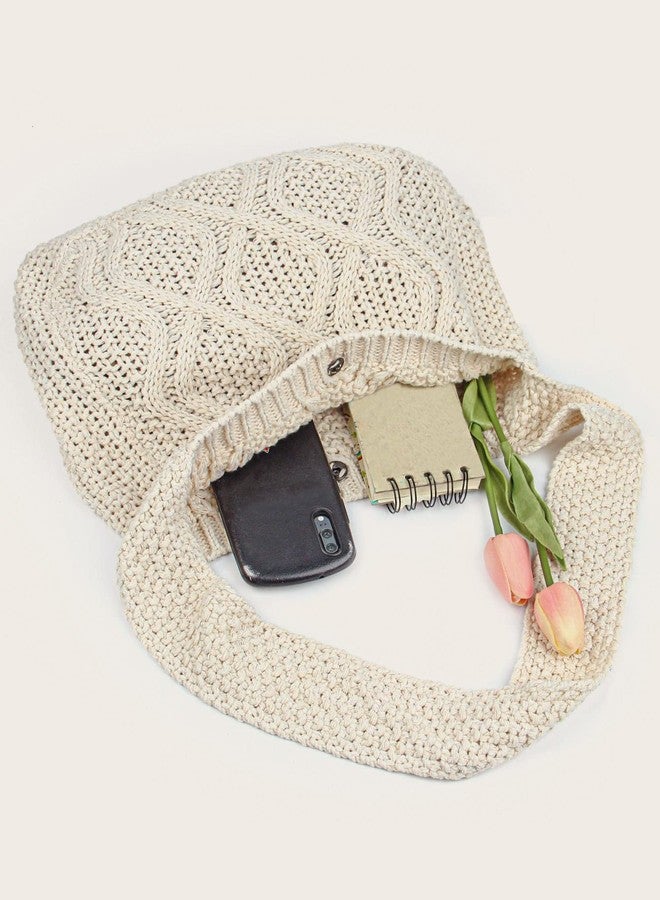 Verdusa Women's Crochet Shoulder HandBags Hobo Knitted Tote Bag Shopping Bags Beige one-size - Image 4