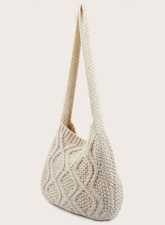 Verdusa Women's Crochet Shoulder HandBags Hobo Knitted Tote Bag Shopping Bags Beige one-size - Image 3