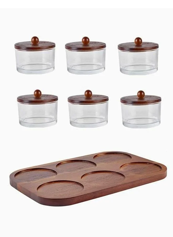 Casa Quesera Billa 6 pc condiment set with wooden tray and lid