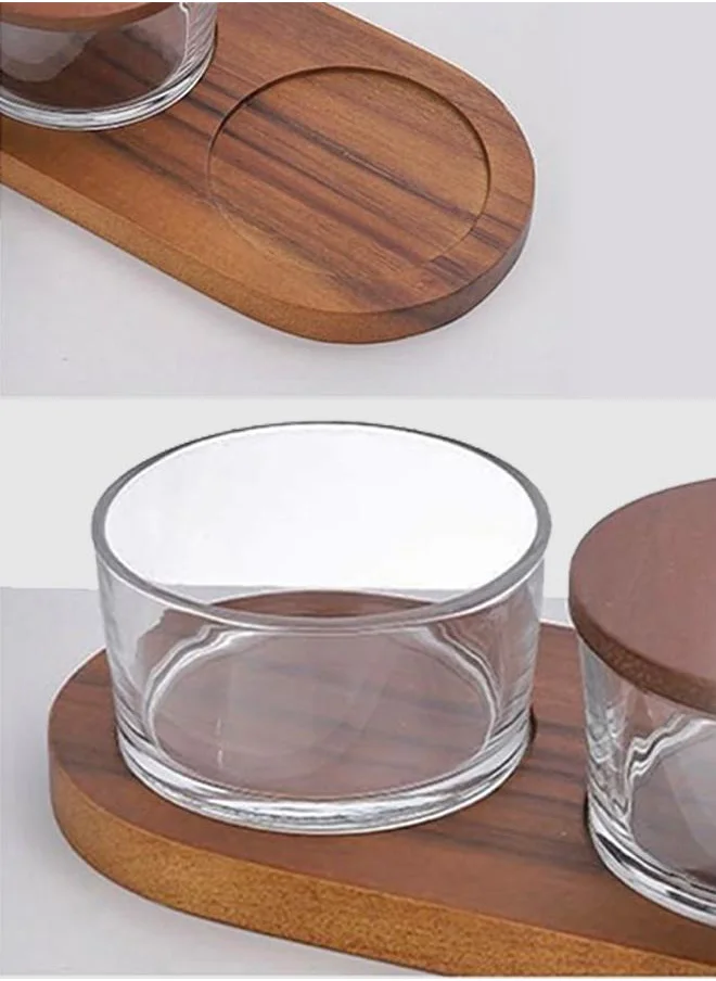 QUESERA Billa 6 pc condiment set with wooden tray and lid