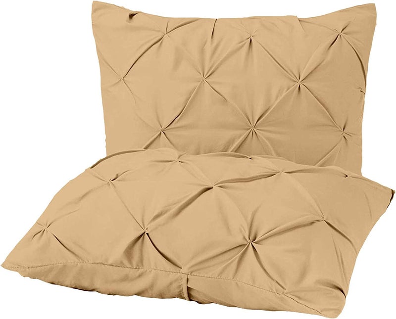 EASY BEDDING 5 Piece Pinch Pleated Duvet Cover Set 600 Thread Count 100 Cotton with Hidden Zipper Closure Duvet Cover and 4 Pillow Cover Super Soft Taupe Solid Double Size - Image 4