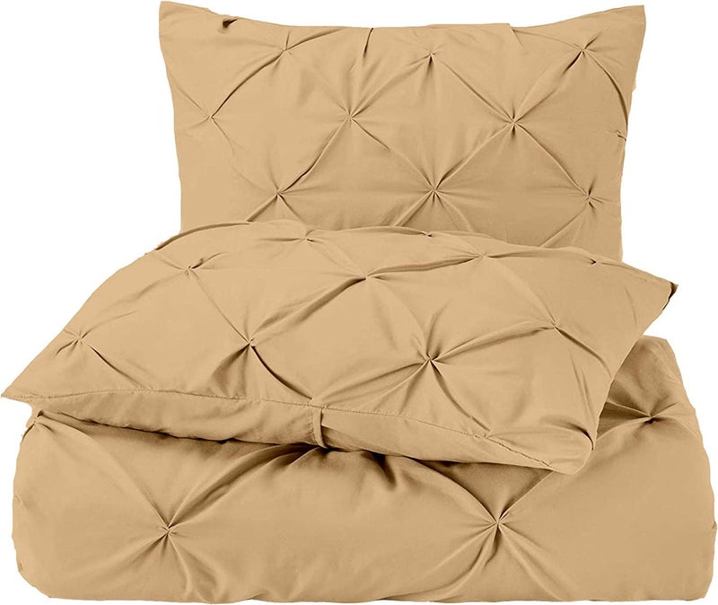 EASY BEDDING 5 Piece Pinch Pleated Duvet Cover Set 600 Thread Count 100 Cotton with Hidden Zipper Closure Duvet Cover and 4 Pillow Cover Super Soft Taupe Solid Double Size - Image 1